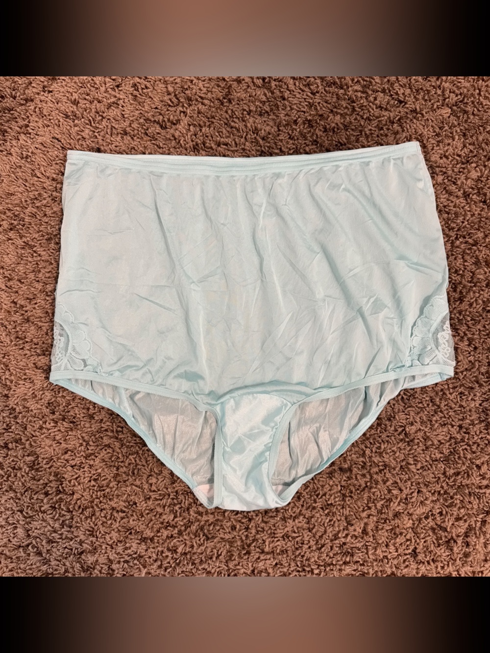 Vanity Fair Blue Satin Panty with Lace Trim
